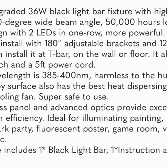 Upgraded 36W LED Black Light Bar, Premium LED Blacklight Flood Light with Plug - Picture 6 of 8